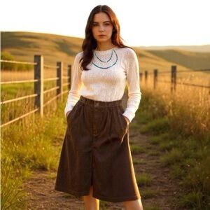 Vintage LEE RIDERS Lazy “S” Pleated Corduroy Midi Skirt